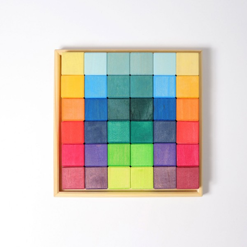 Mosaico di blocchi quadrati arcobaleno per costruire, in legno Grimm's