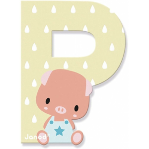 Lettera P beige con maialino in legno Janod