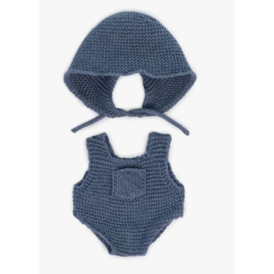 Completo per bambola lavorato a maglia 21 cm - Tutina e cappuccio Miniland Educational