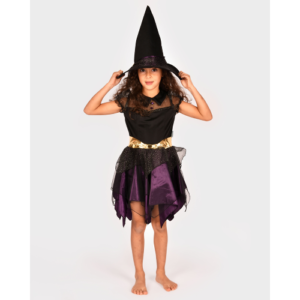 Vestito da streghetta in tullet e velluto con cappello abbinato - tg 6/8 anni